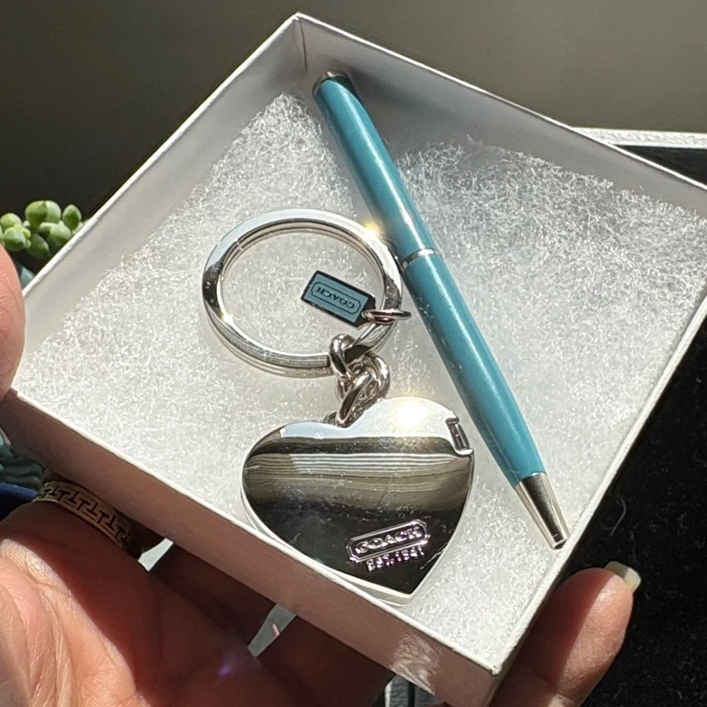 Coach Teal Heart Locket Keychain and Coach Mini Pen - Picture 2 of 4